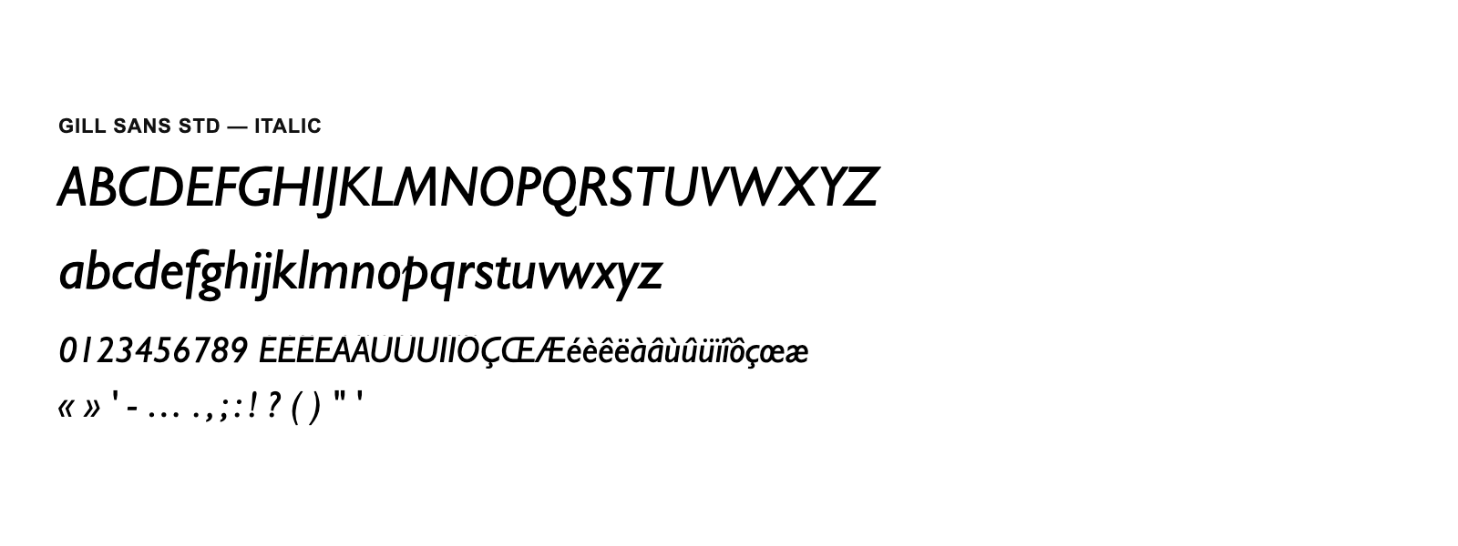 Spécimen de Gill Sans Std Italic