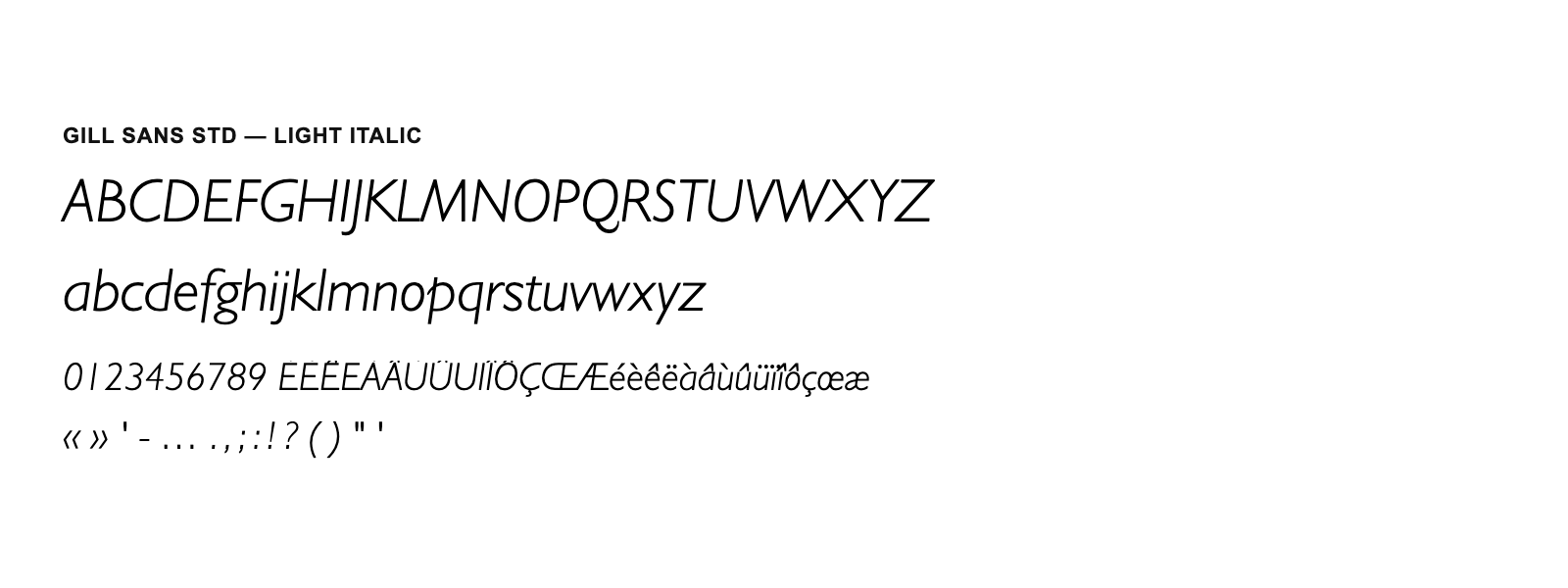 Spécimen de Gill Sans Std Light Italic