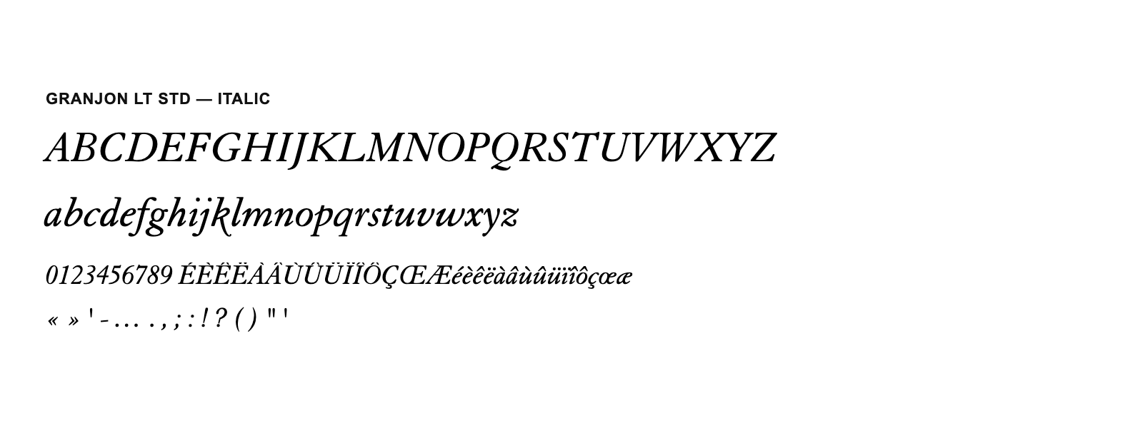 Spécimen de Granjon LT Std Italic