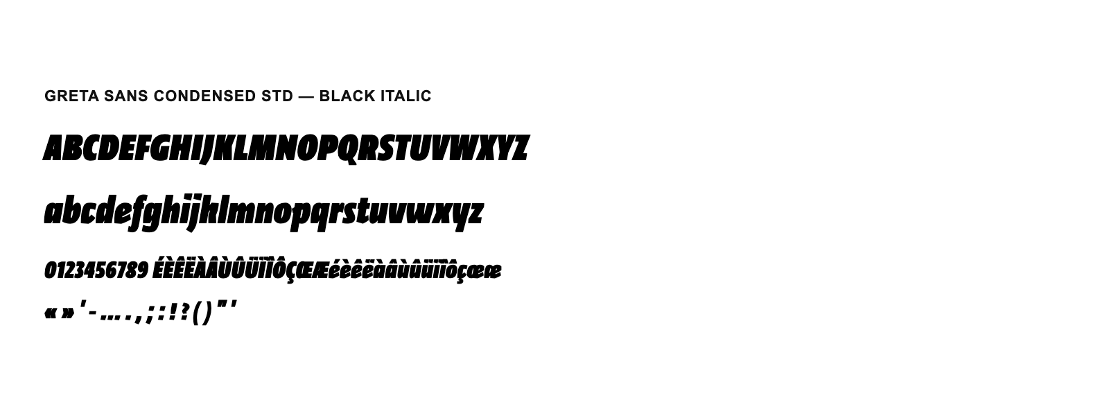 Spécimen de Greta Sans Condensed Std Black Italic
