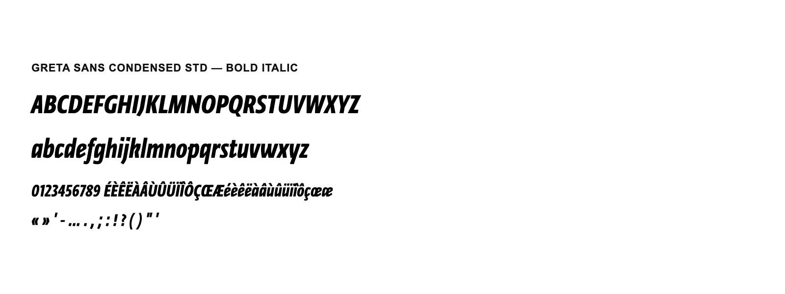 Spécimen de Greta Sans Condensed Std Bold Italic