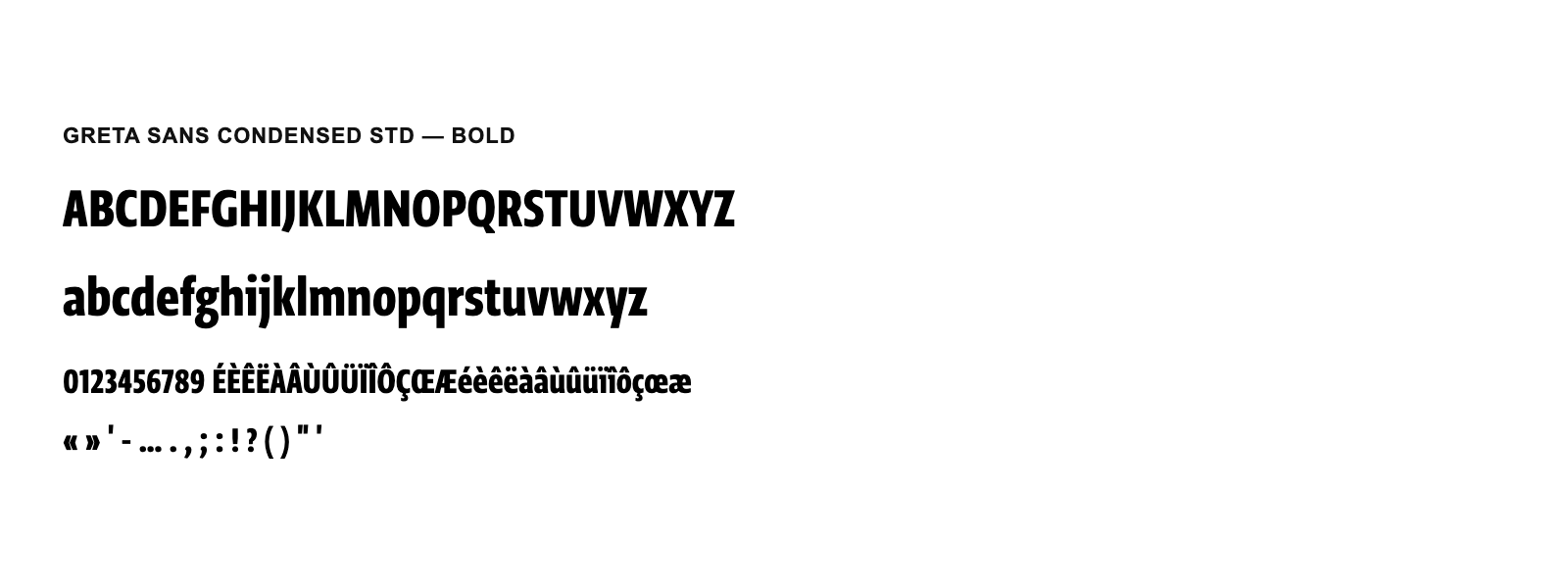 Spécimen de Greta Sans Condensed Std Bold