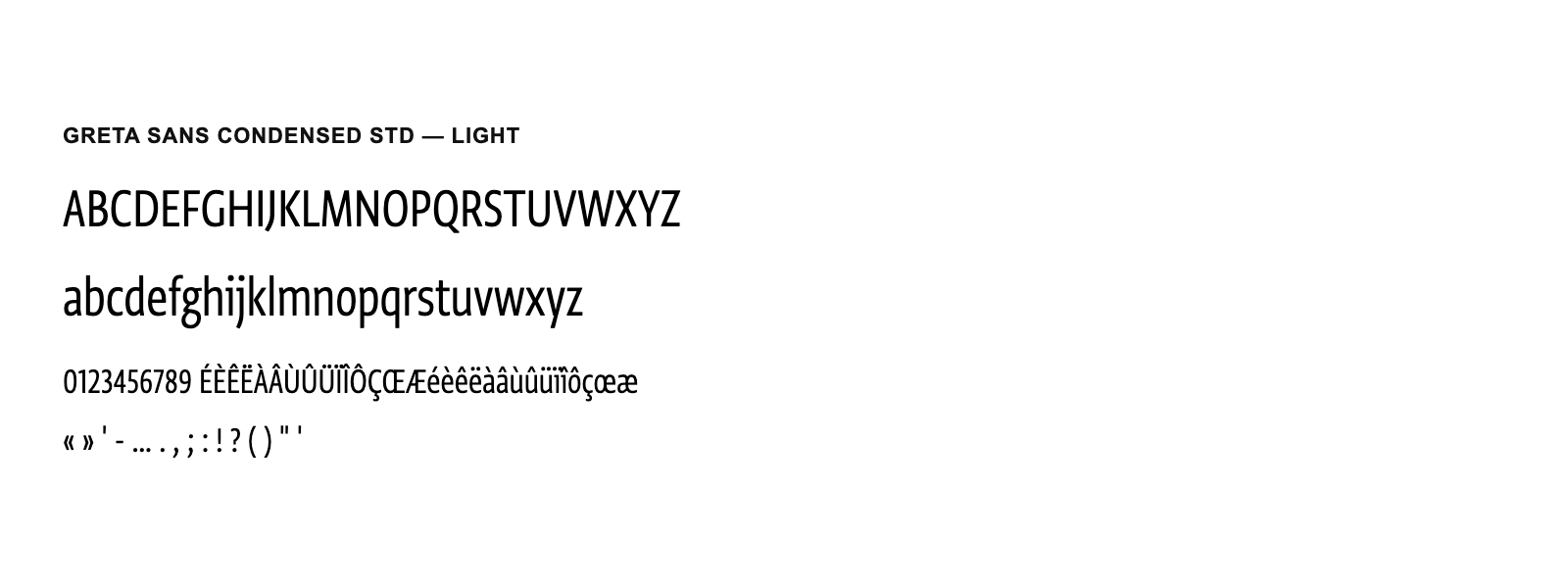 Spécimen de Greta Sans Condensed Std Light