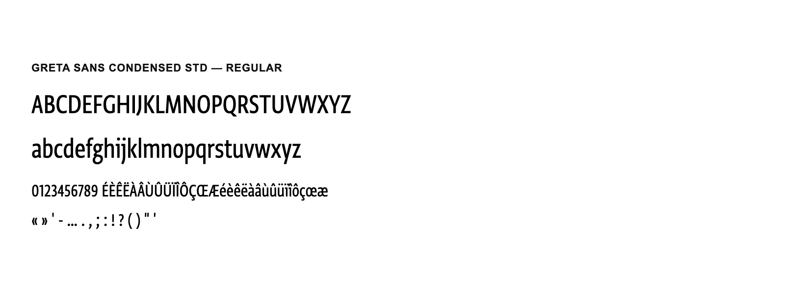 Spécimen de Greta Sans Condensed Std Regular