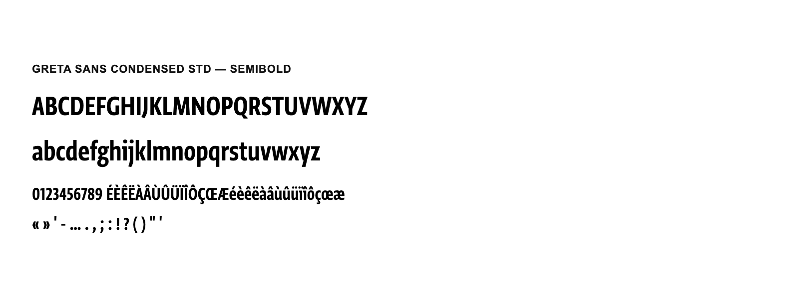 Spécimen de Greta Sans Condensed Std SemiBold