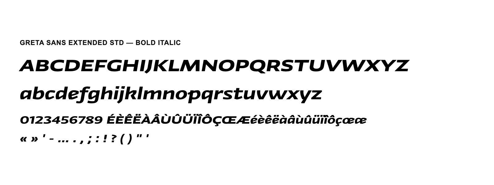 Spécimen de Greta Sans Extended Std Bold Italic