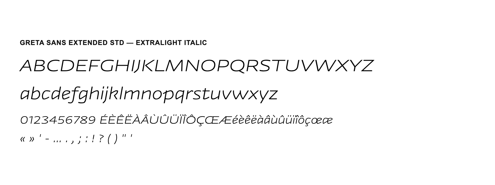 Spécimen de Greta Sans Extended Std ExtraLight Italic