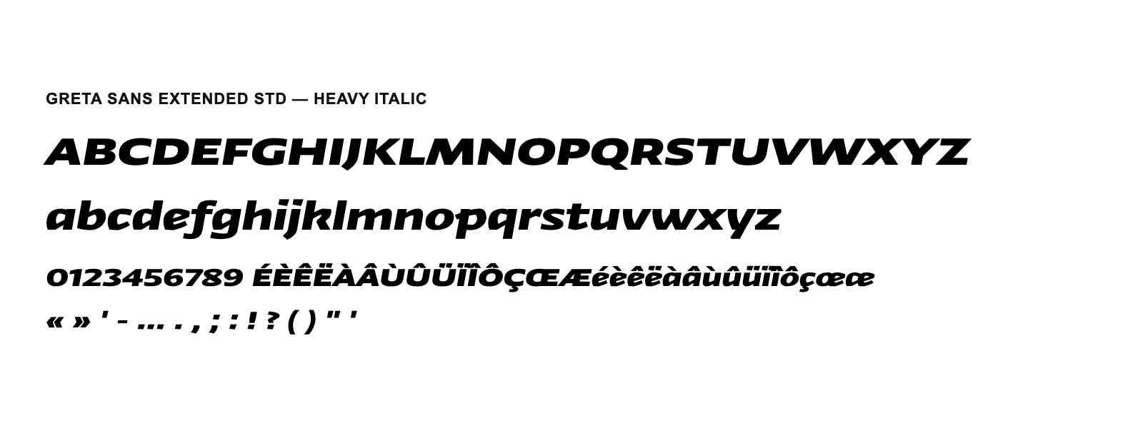 Spécimen de Greta Sans Extended Std Heavy Italic