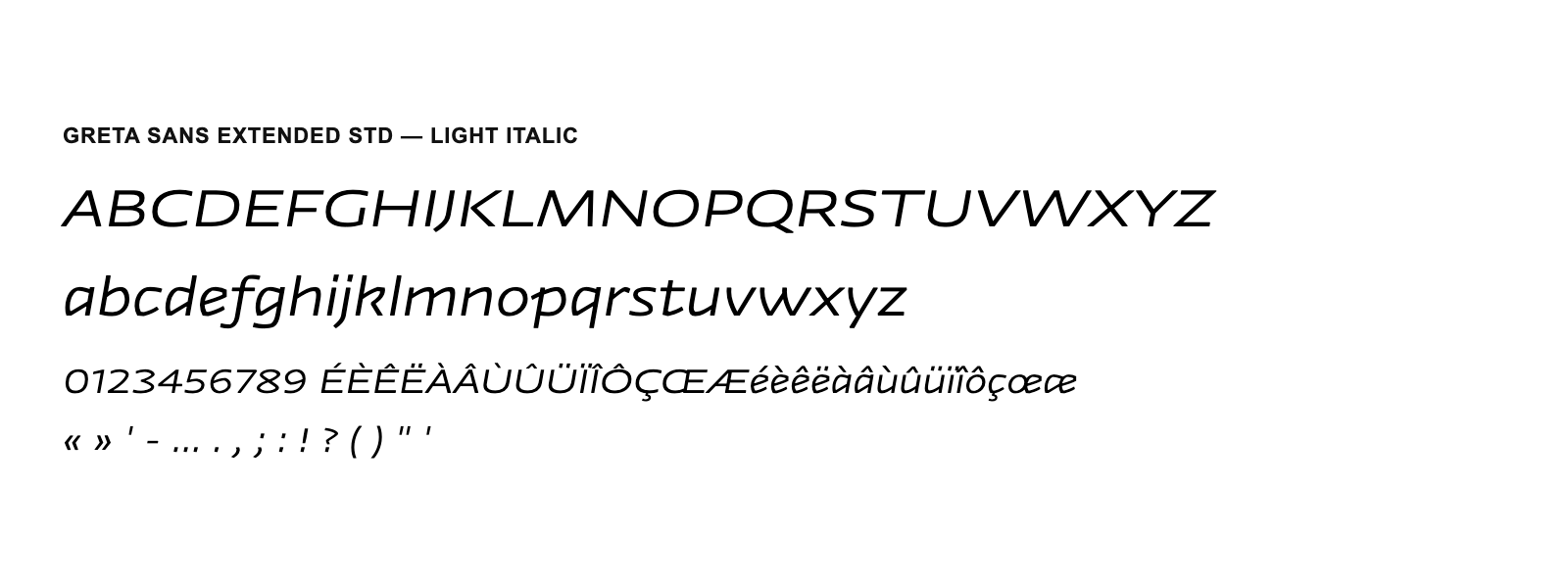 Spécimen de Greta Sans Extended Std Light Italic