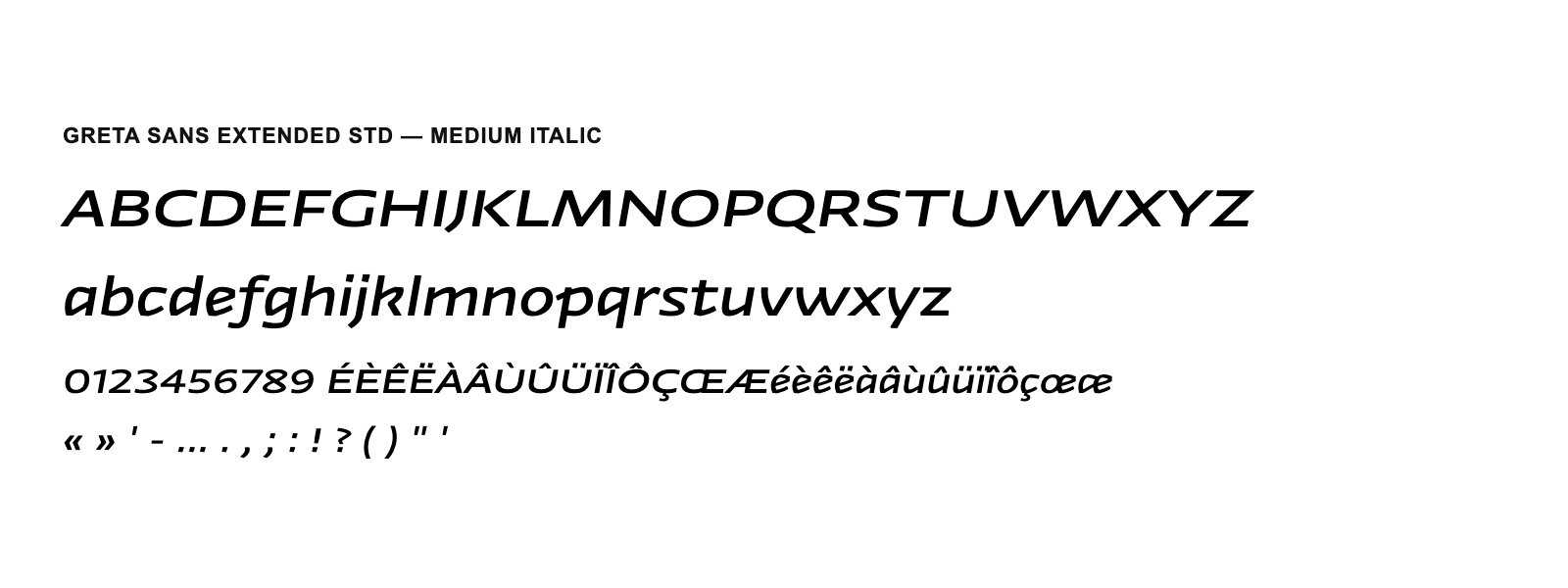 Spécimen de Greta Sans Extended Std Medium Italic