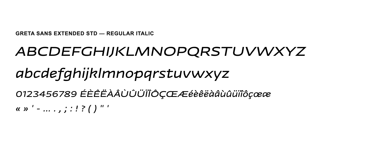 Spécimen de Greta Sans Extended Std Regular Italic