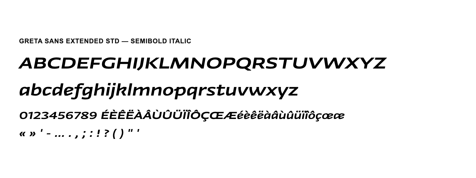 Spécimen de Greta Sans Extended Std SemiBold Italic