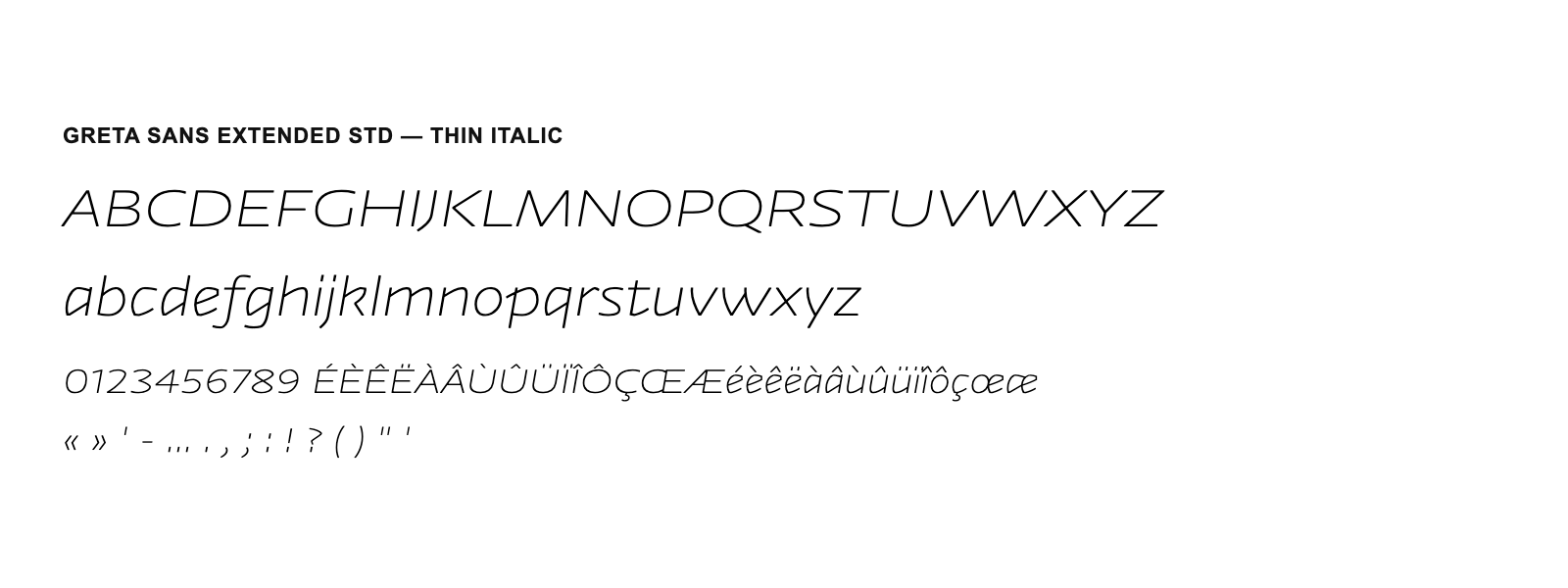 Spécimen de Greta Sans Extended Std Thin Italic