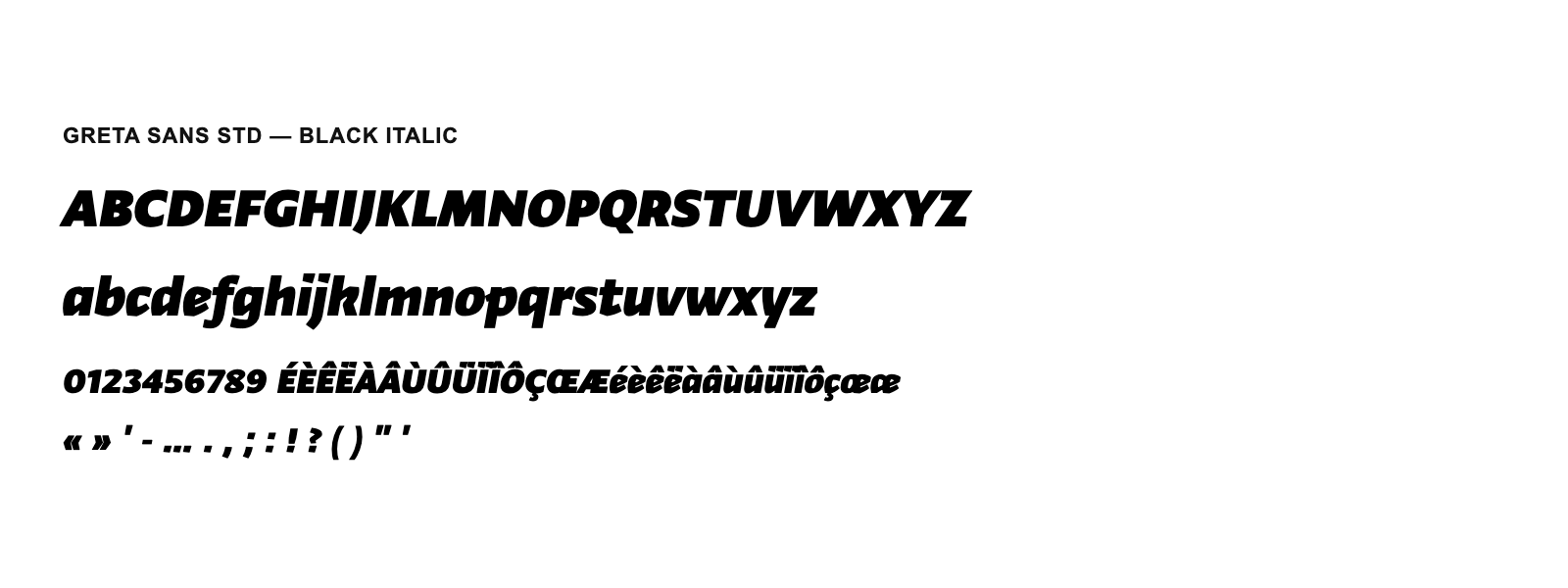 Spécimen de Greta Sans Std Black Italic