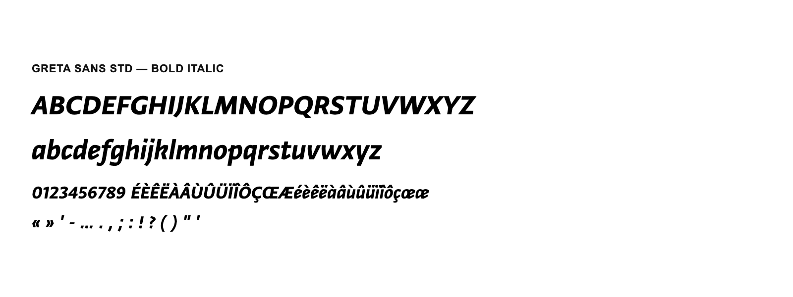 Spécimen de Greta Sans Std Bold Italic