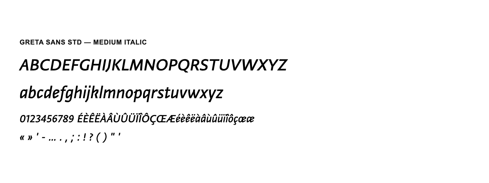 Spécimen de Greta Sans Std Medium Italic