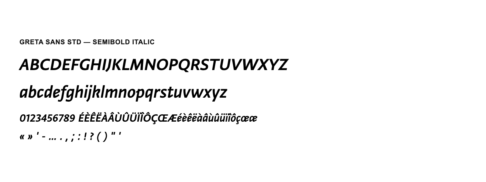 Spécimen de Greta Sans Std SemiBold Italic