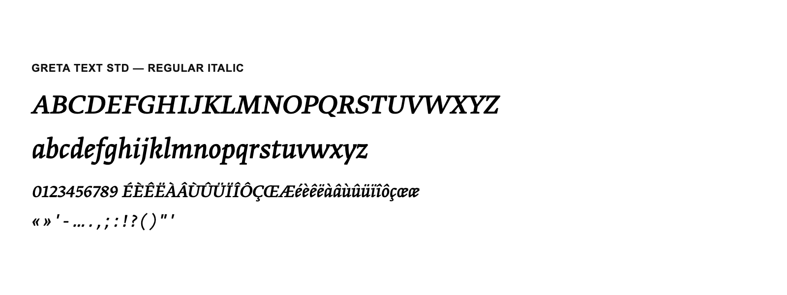Spécimen de Greta Text Std Regular Italic