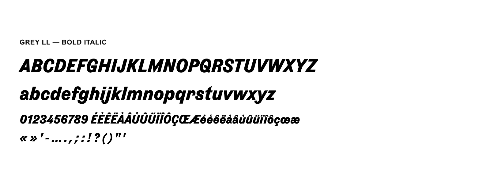 Spécimen de Grey LL Bold Italic