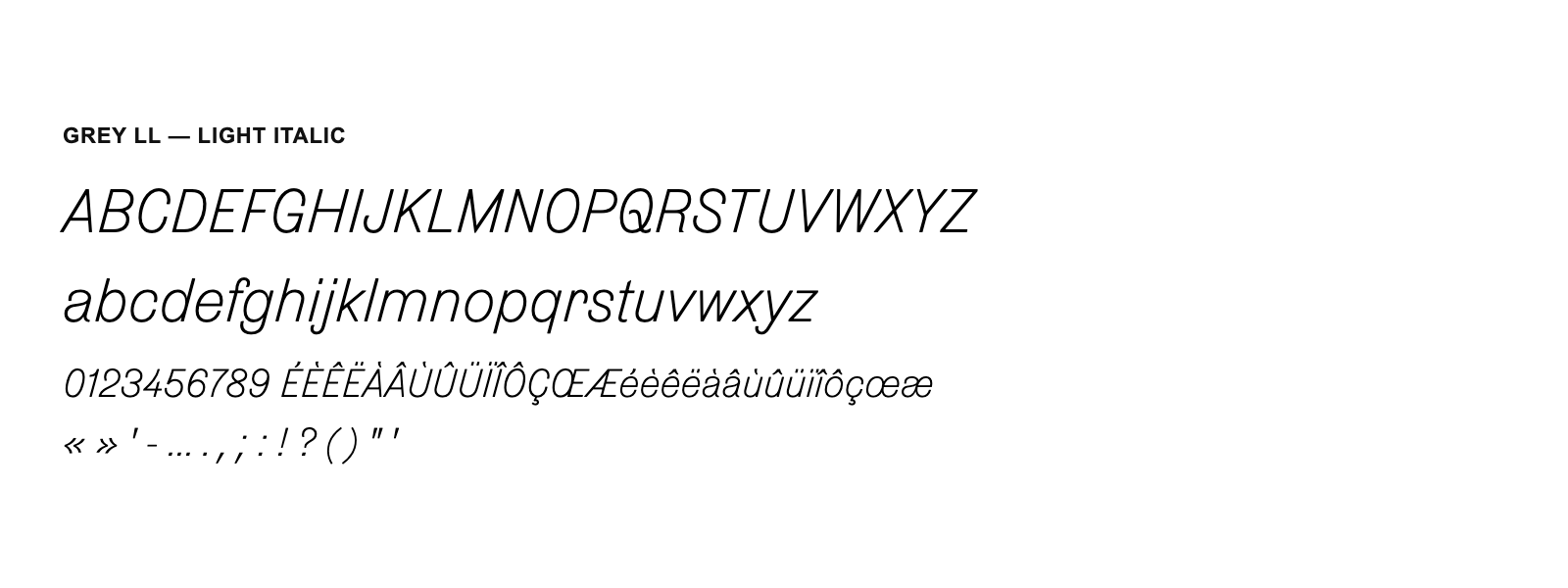 Spécimen de Grey LL Light Italic
