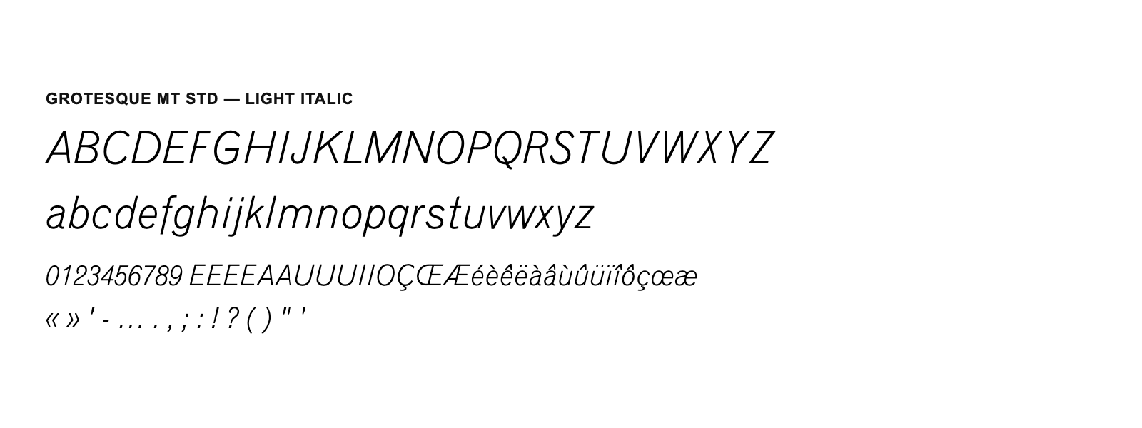 Spécimen de Grotesque MT Std Light Italic