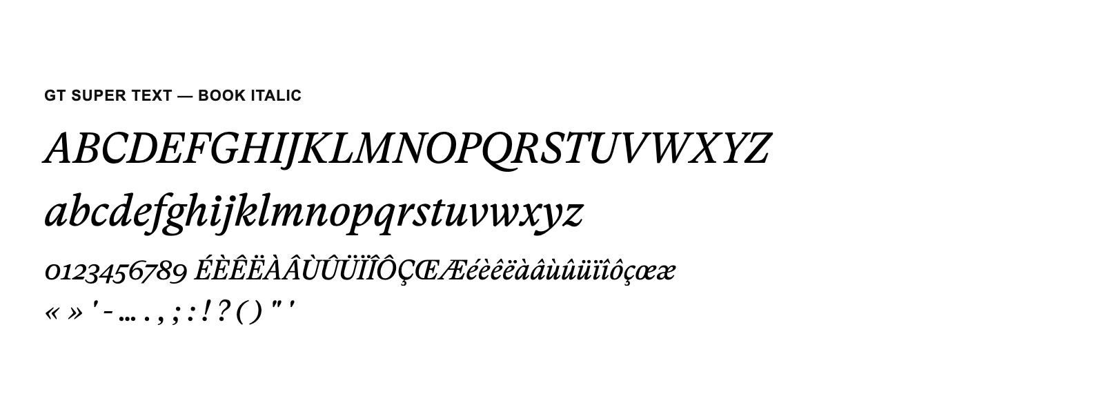 Spécimen de GT Super Text Book Italic