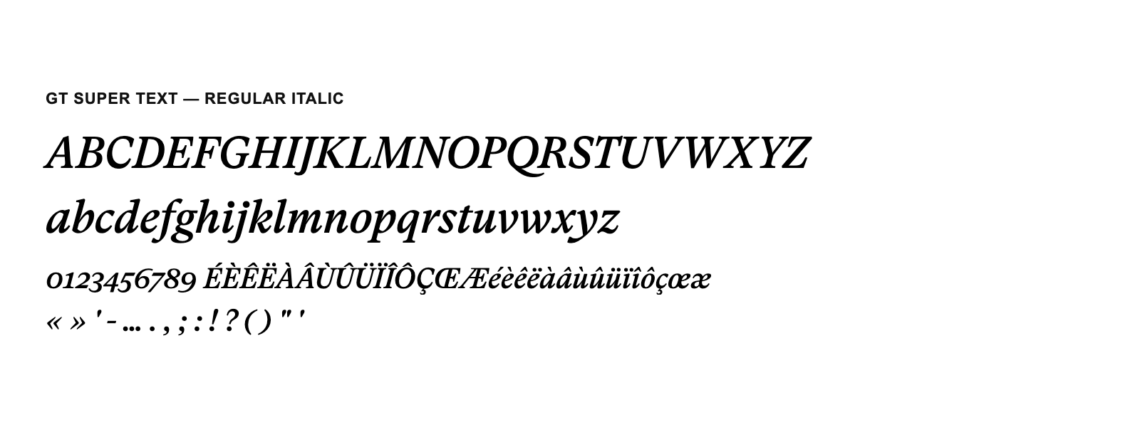 Spécimen de GT Super Text Regular Italic