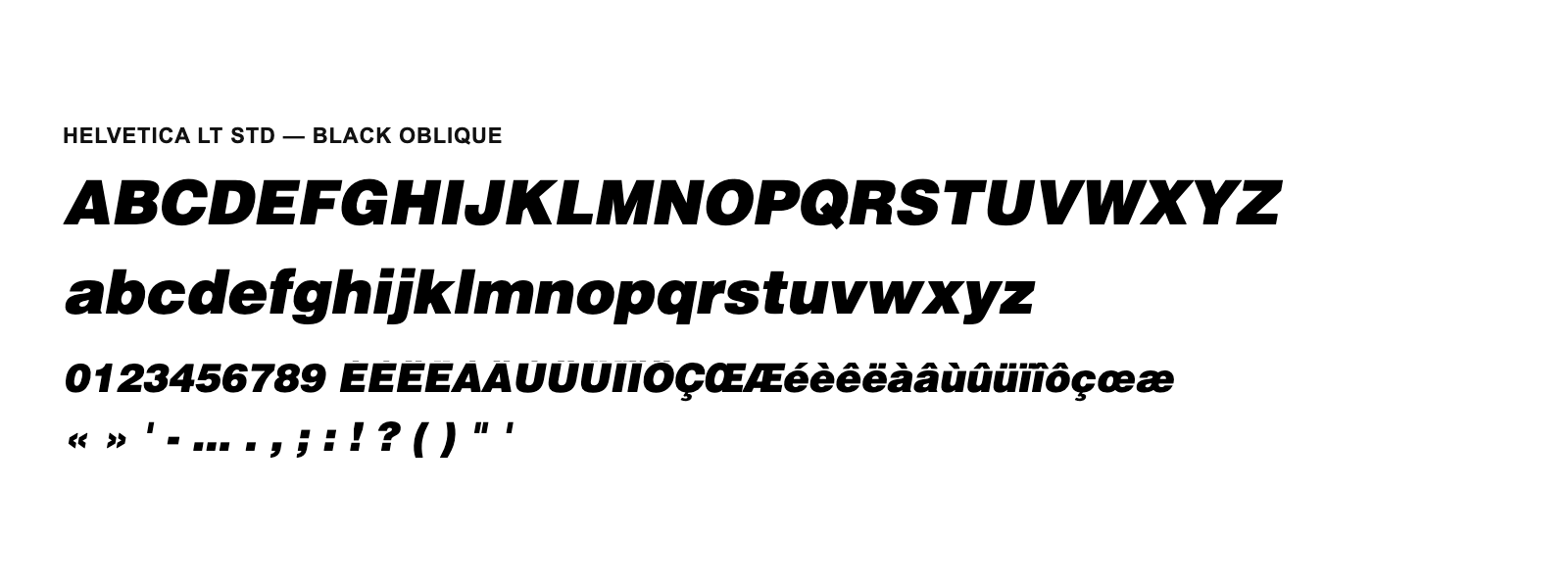 Spécimen de Helvetica LT Std Black Oblique