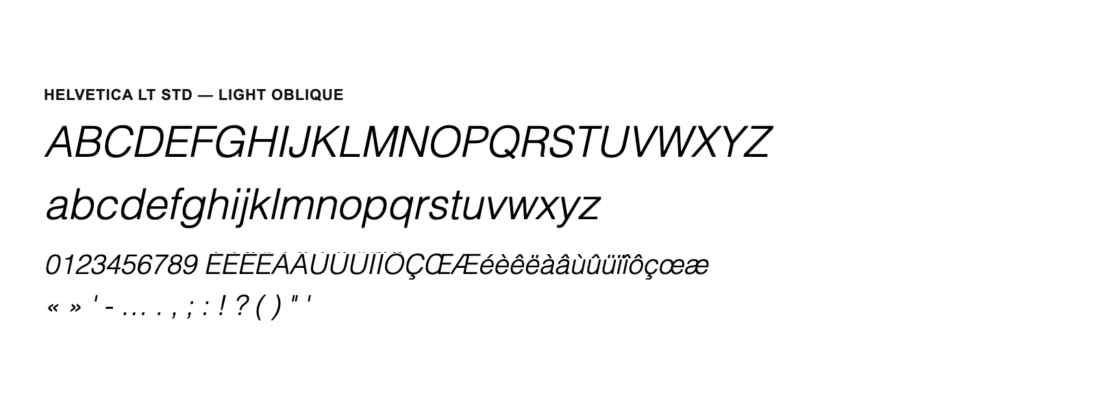 Spécimen de Helvetica LT Std Light Oblique