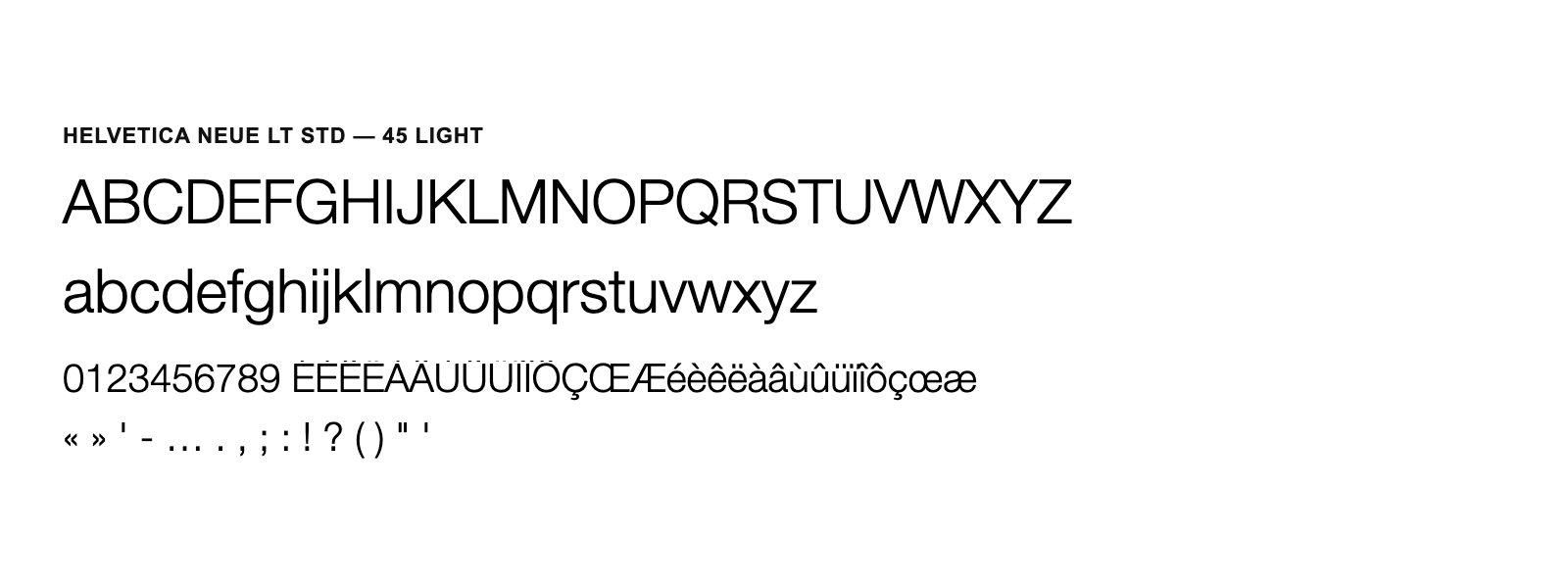 Spécimen de Helvetica Neue LT Std 45 Light