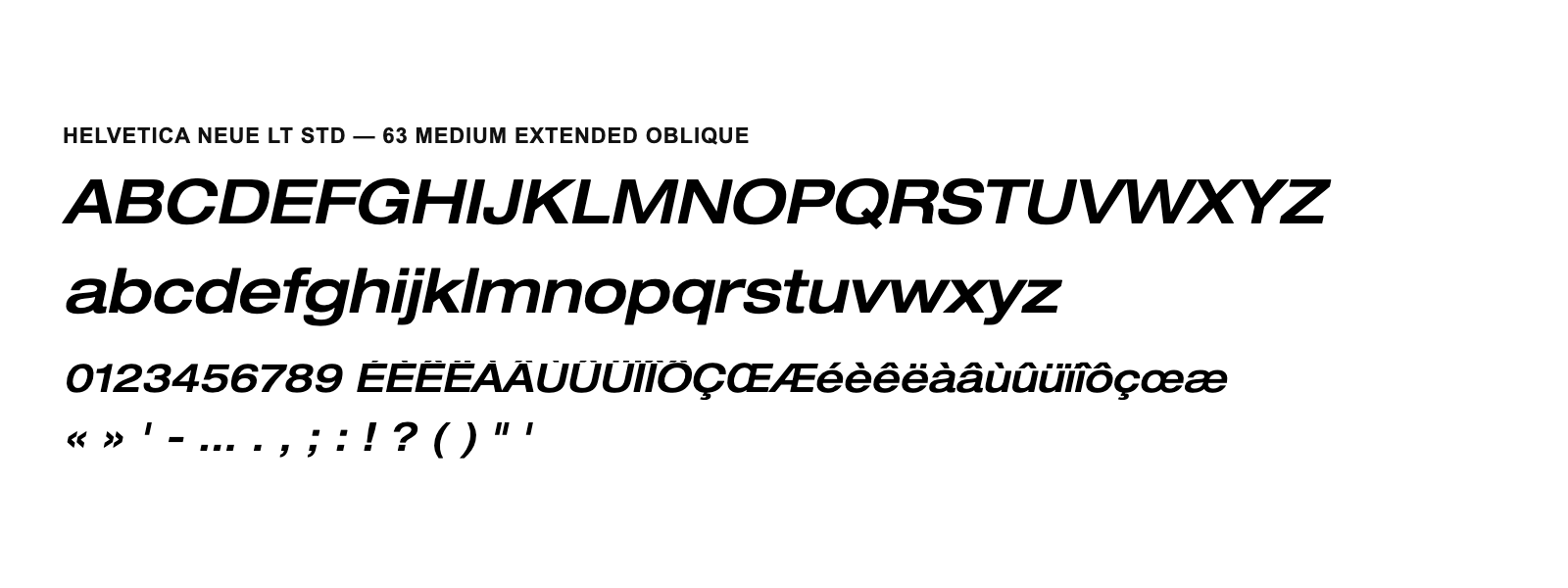 Spécimen de Helvetica Neue LT Std 63 Medium Extended Oblique