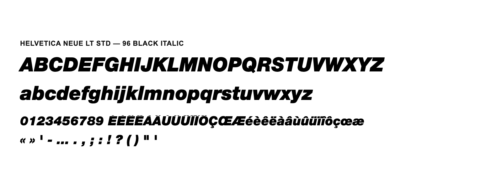 Spécimen de Helvetica Neue LT Std 96 Black Italic