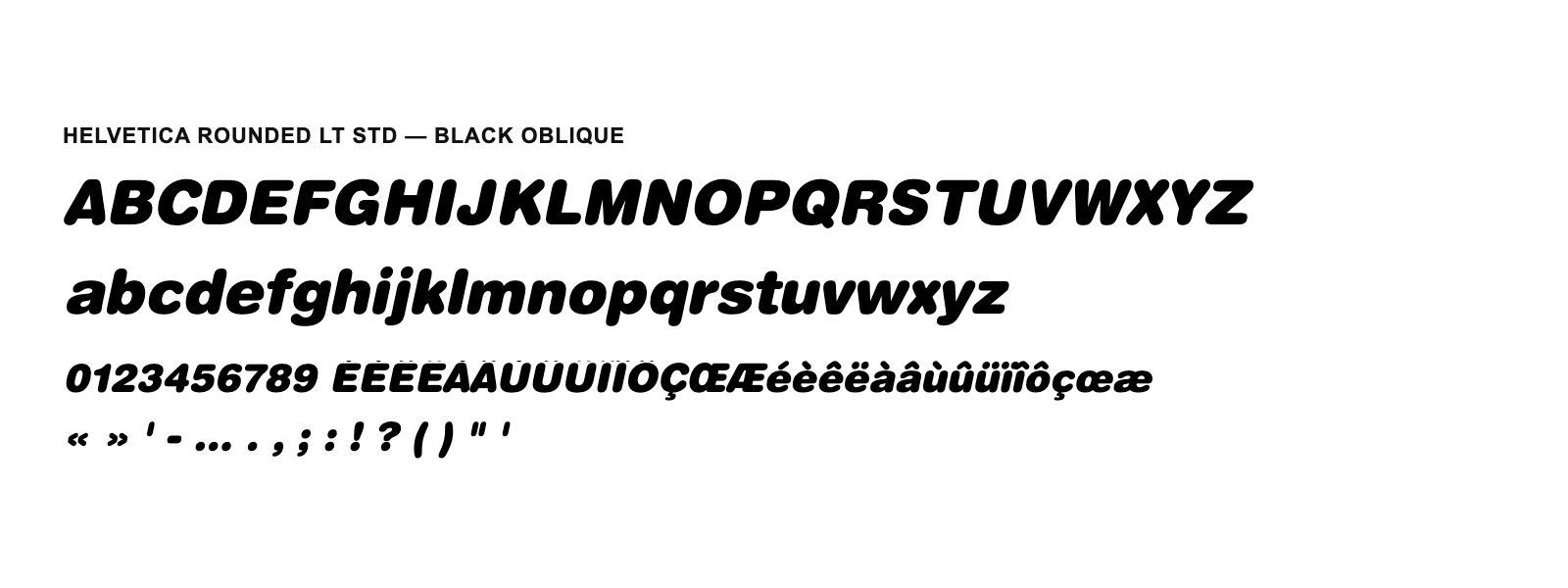 Spécimen de Helvetica Rounded LT Std Black Oblique