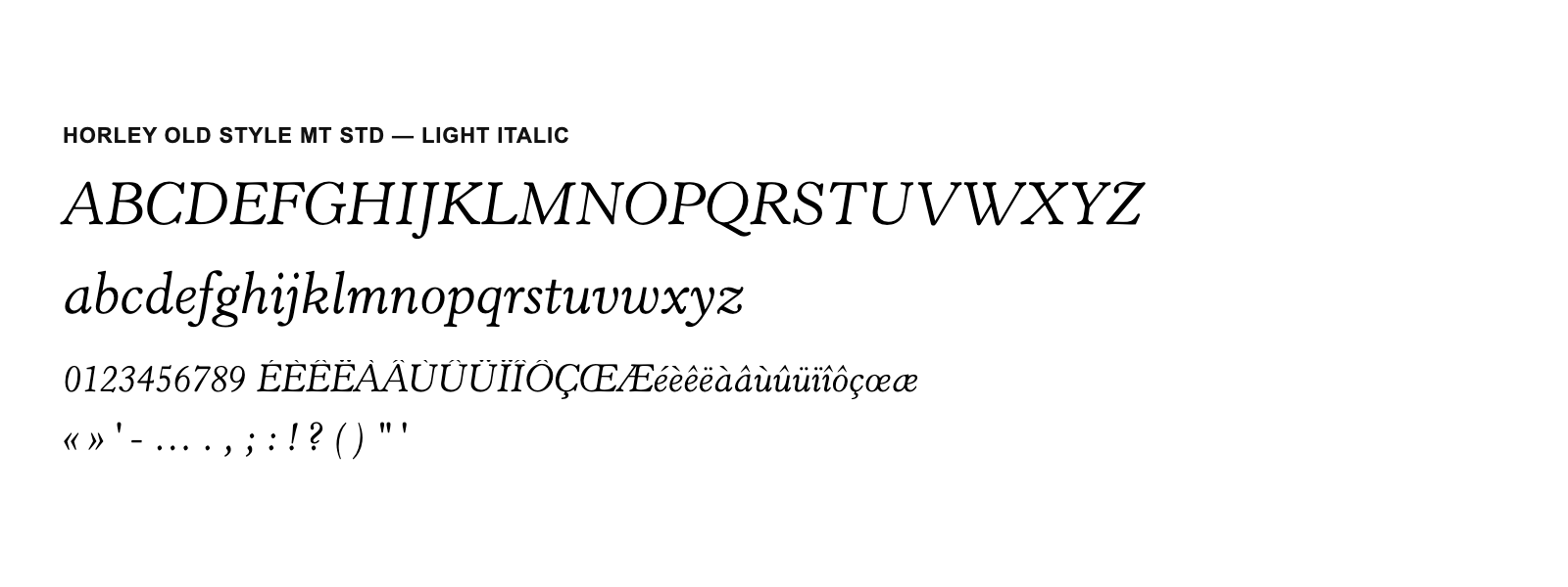 Spécimen de Horley Old Style MT Std Light Italic
