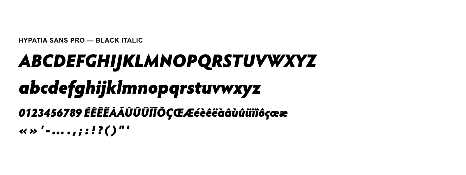 Spécimen de Hypatia Sans Pro Black Italic