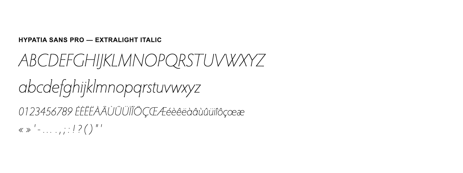 Spécimen de Hypatia Sans Pro ExtraLight Italic