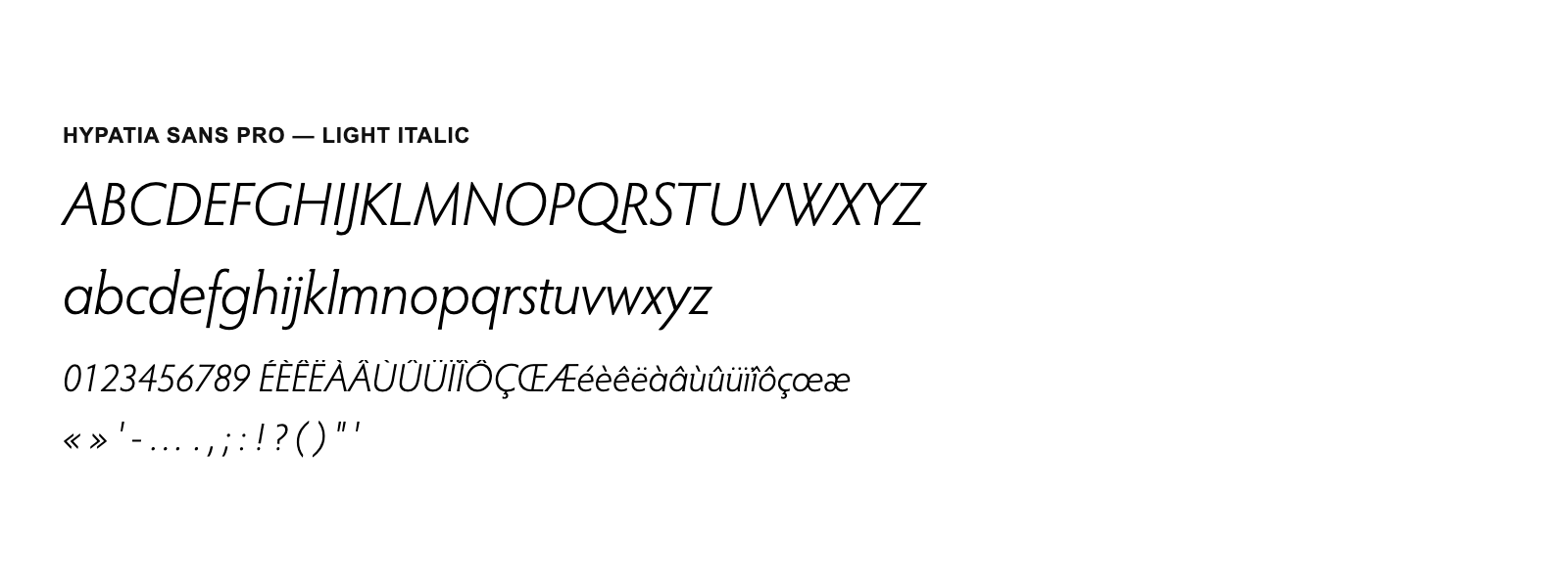 Spécimen de Hypatia Sans Pro Light Italic