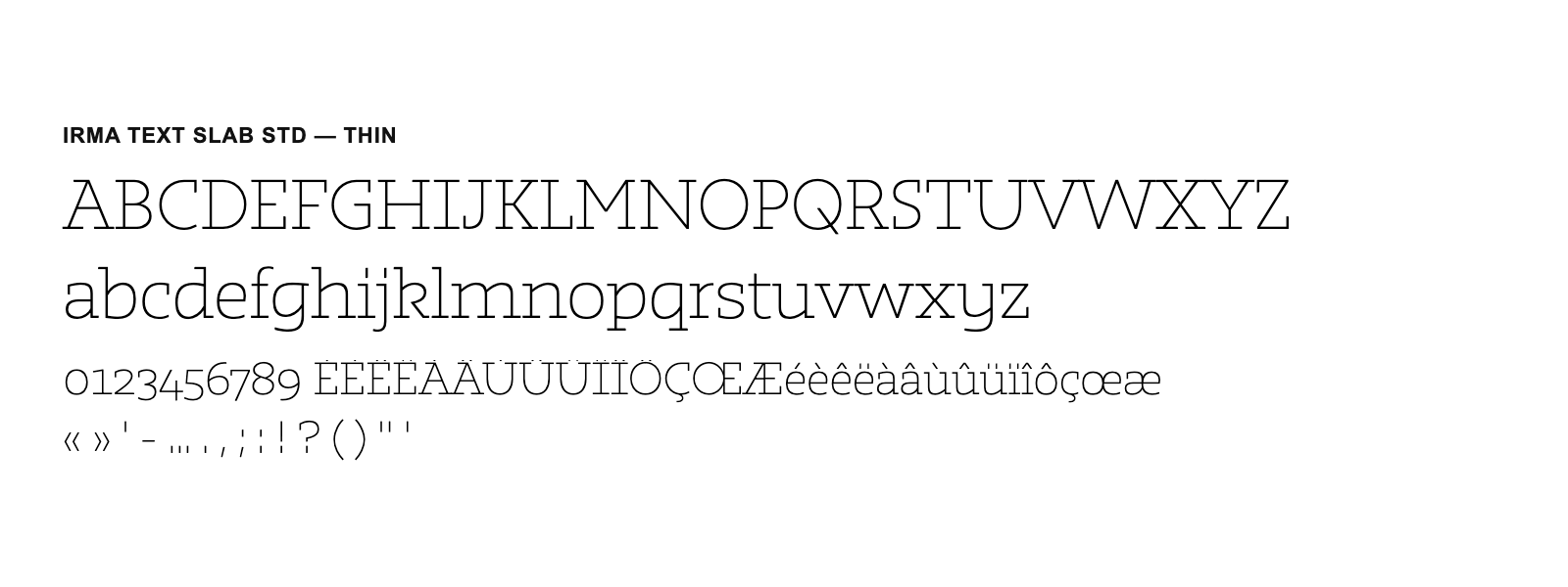 Spécimen de Irma Text Slab Std Thin