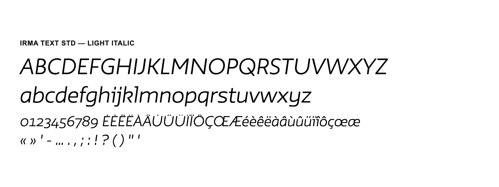 Spécimen de Irma Text Std Light Italic