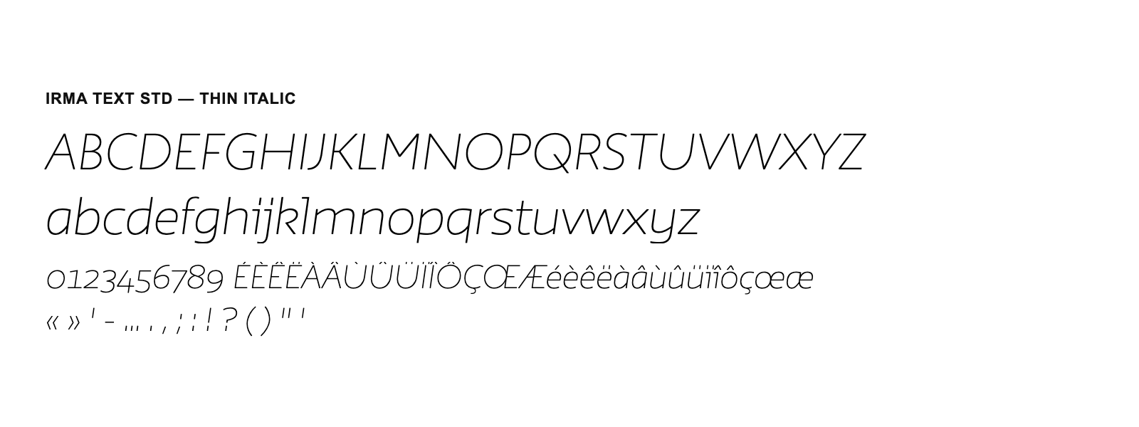 Spécimen de Irma Text Std Thin Italic