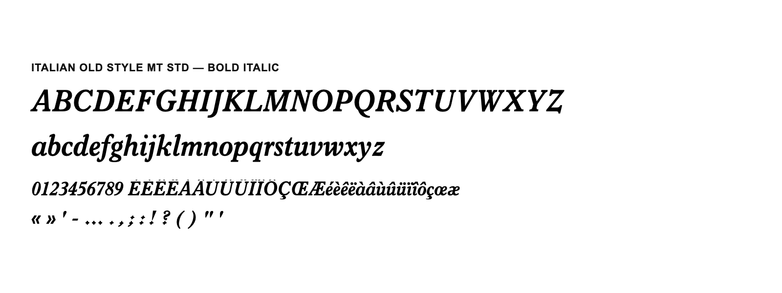 Spécimen de Italian Old Style MT Std Bold Italic