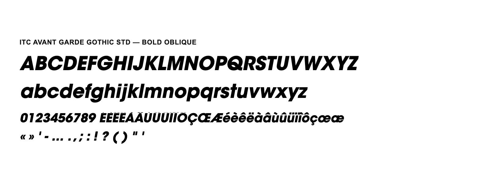 Spécimen de ITC Avant Garde Gothic Std Bold Oblique