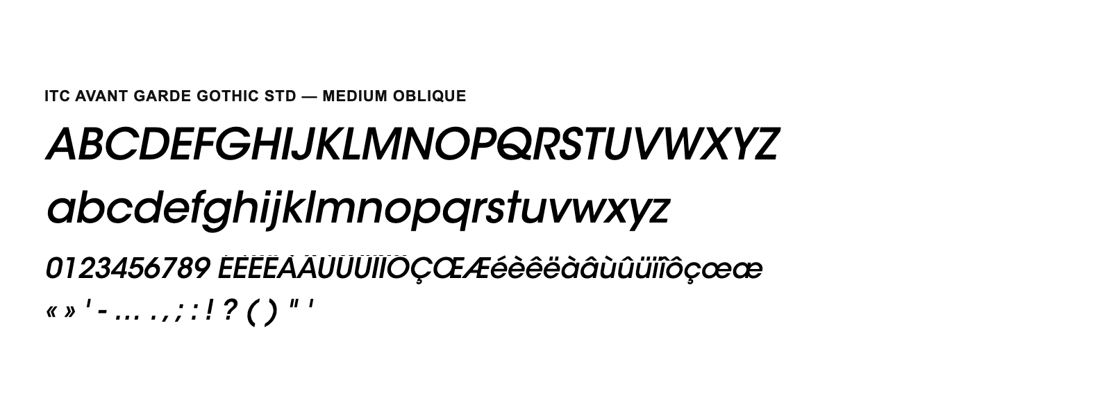 Spécimen de ITC Avant Garde Gothic Std Medium Oblique