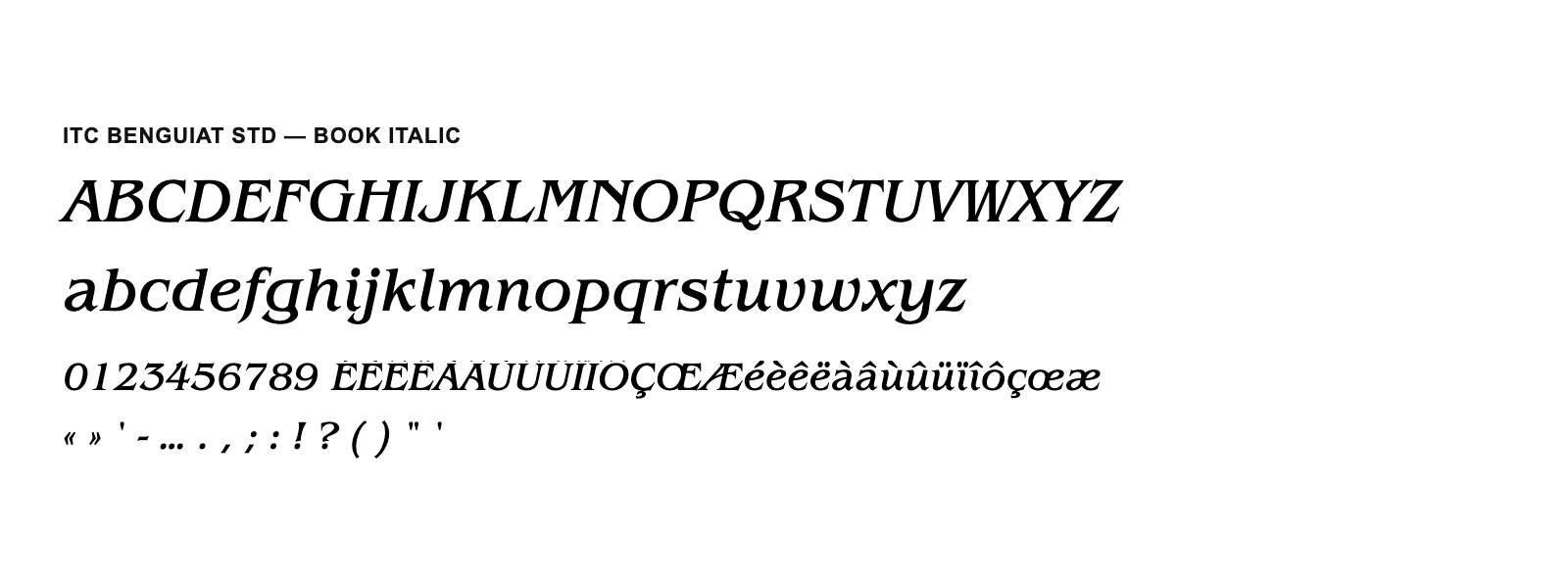Spécimen de ITC Benguiat Std Book Italic