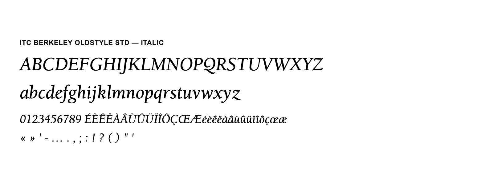 Spécimen de ITC Berkeley Oldstyle Std Italic