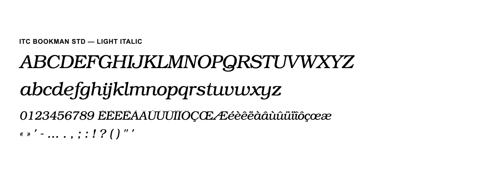 Spécimen de ITC Bookman Std Light Italic
