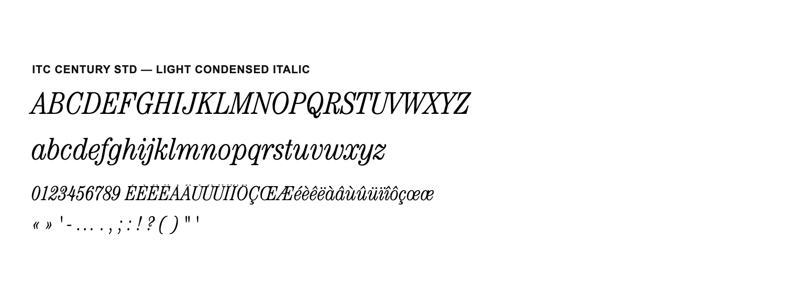 Spécimen de ITC Century Std Light Condensed Italic