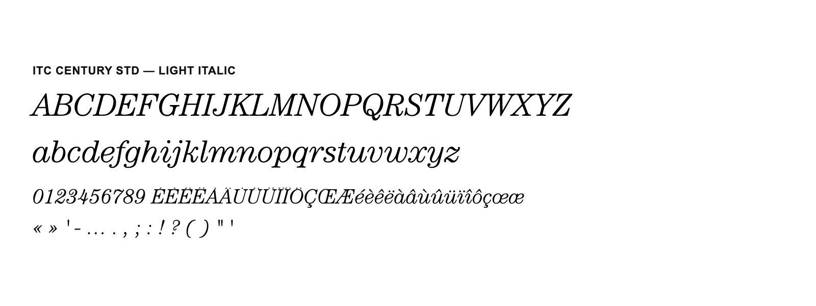 Spécimen de ITC Century Std Light Italic