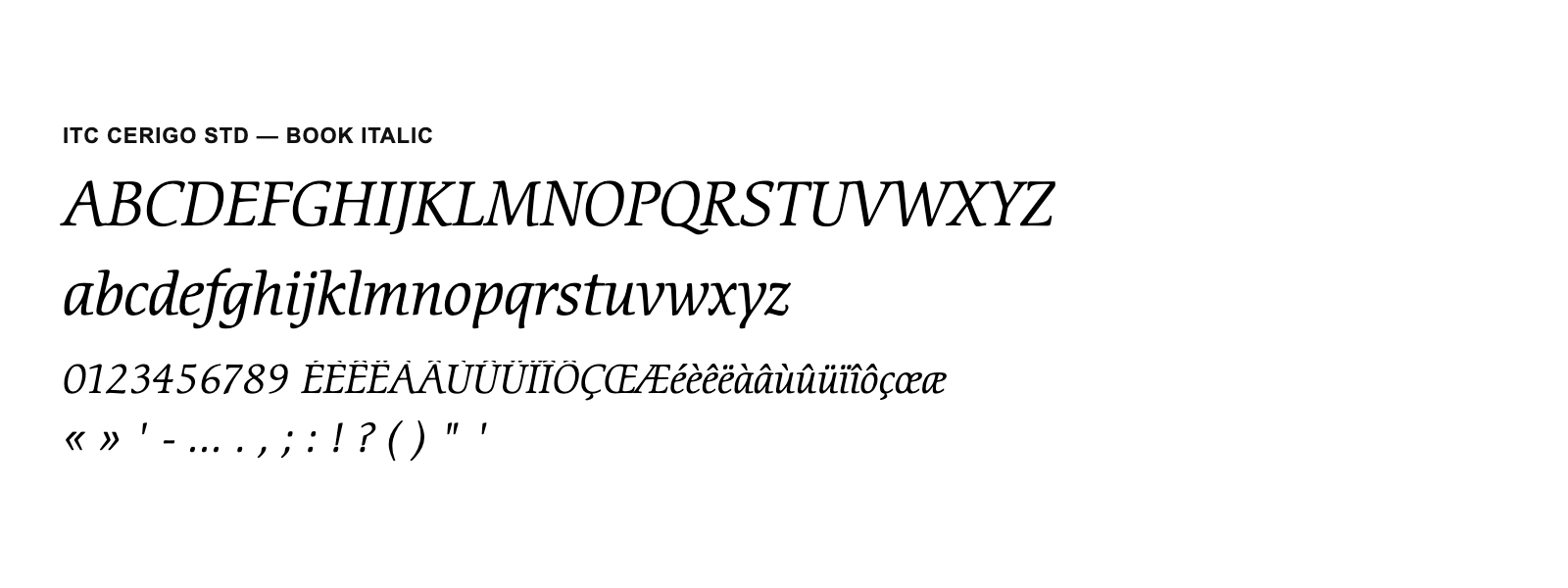 Spécimen de ITC Cerigo Std Book Italic