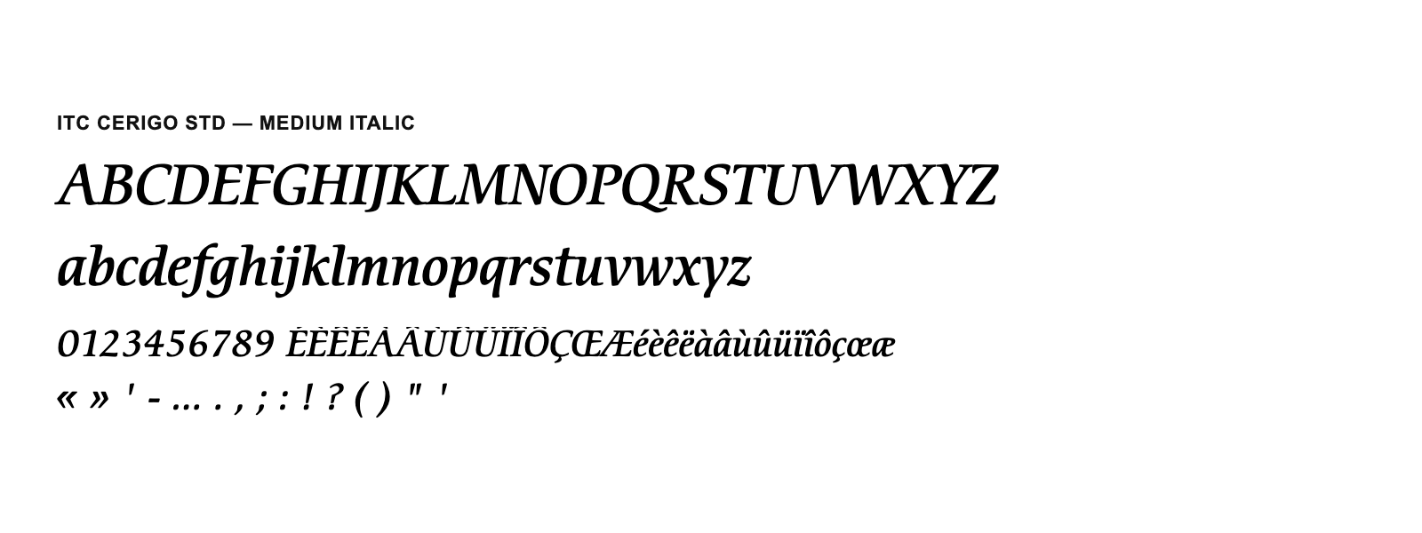 Spécimen de ITC Cerigo Std Medium Italic
